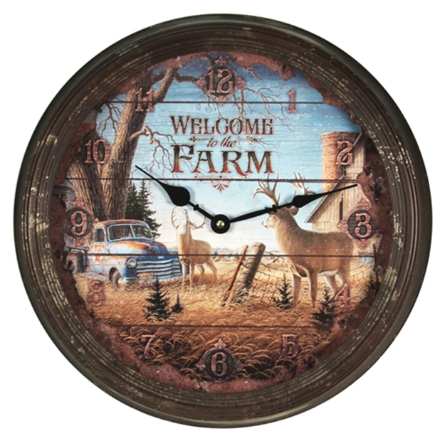Picture of River's Edge Gifts Edge Deer Nostalgic Metal Clock 15" 1034 643323103401