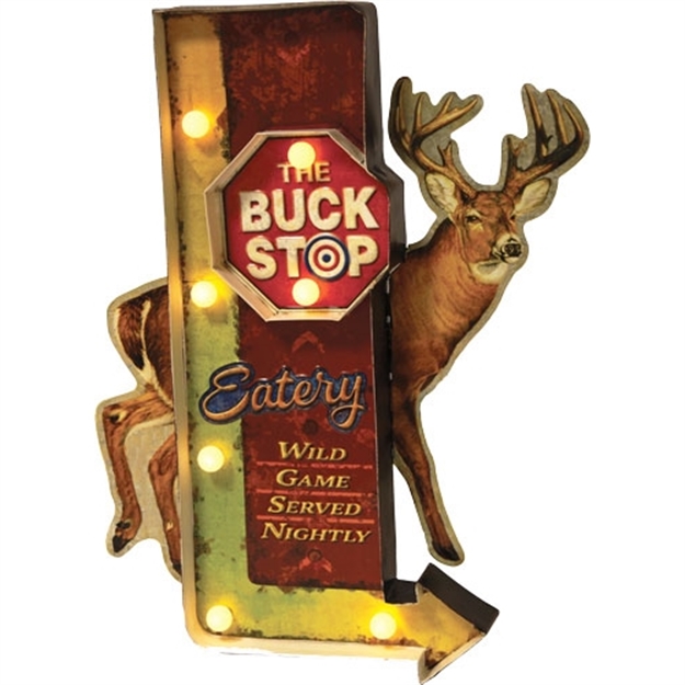 Picture of River's Edge Gifts Edge Led Illuminated 3D Tin Bar Sign "Buck Stop" 14X18