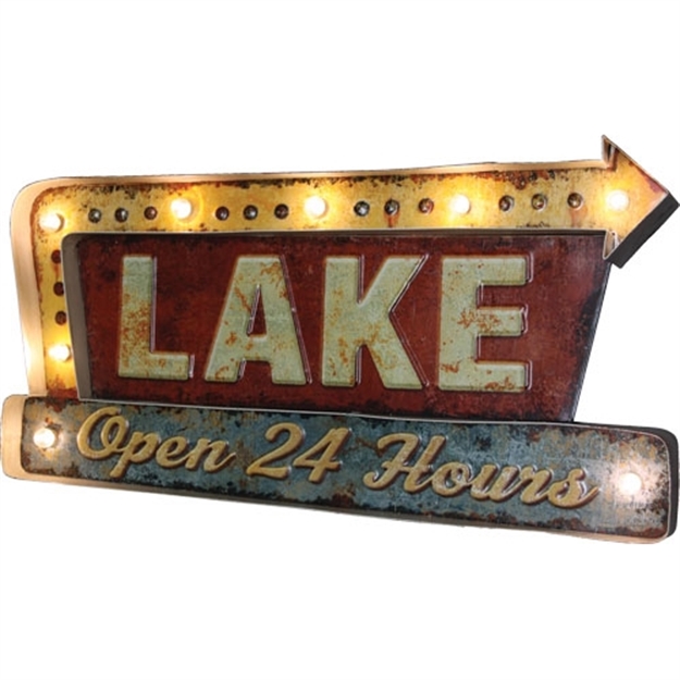 Picture of River's Edge Gifts Edge Led Illuminated 3D Tin Bar Sign "Lake" 14"X18"