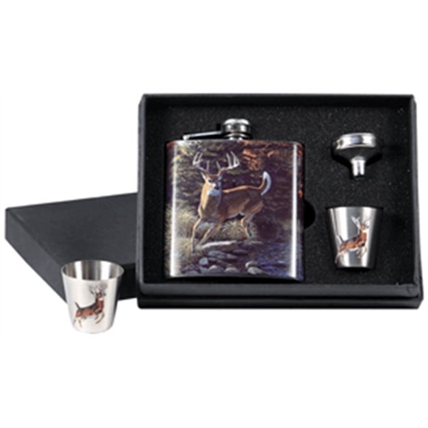 Picture of River's Edge Gifts Edge Pocket Flask With 2 Shot Glasses Whitetail Deer 988 643323988008