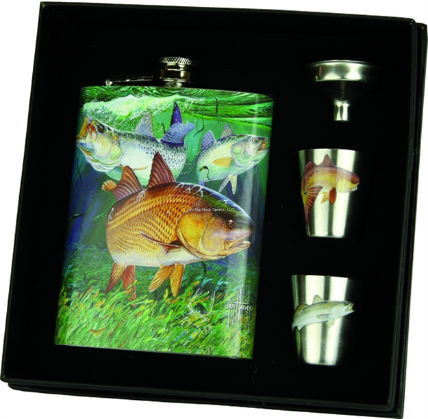 Picture of River's Edge Gifts Flask And Shot Set - Redfish
