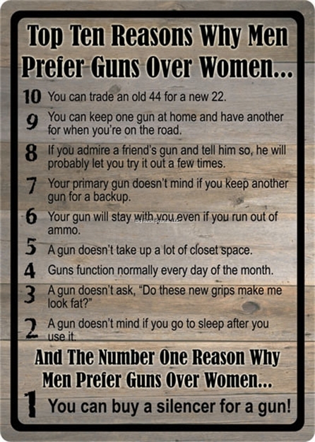 Picture of River's Edge Gifts Tin Sign 12" X 17" - Gun Over Women