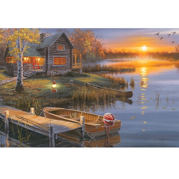 Picture of Rivers Edge Led Wall Art - Autumn Lake Cabin 24Inx16in
