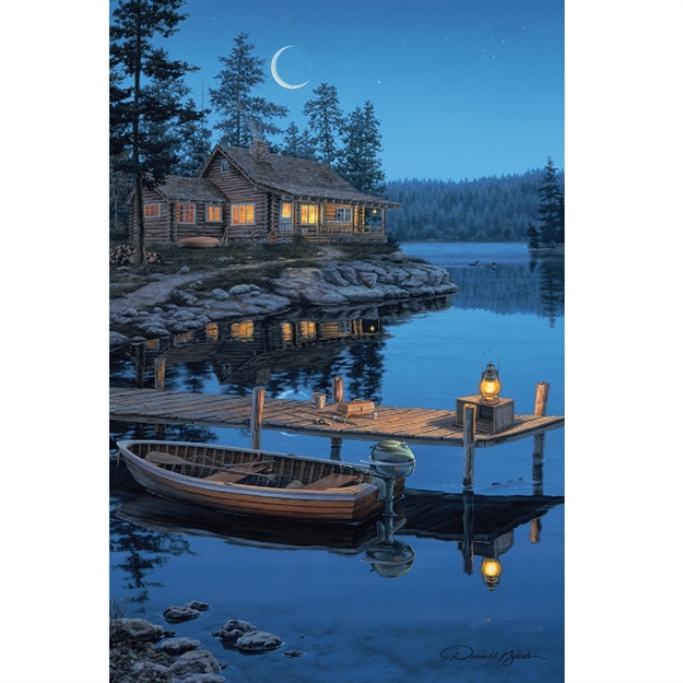 Picture of Rivers Edge Led Wall Art - Crescent Moon Cabin 24Inx16in
