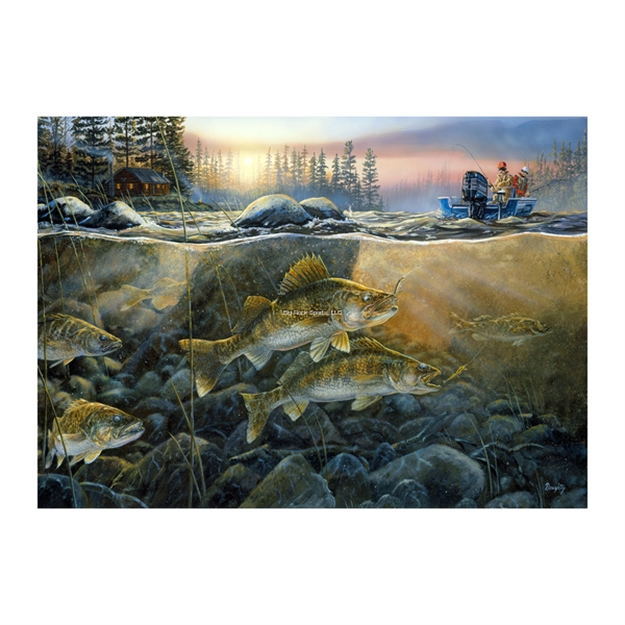 Picture of Rivers Edge Puzzle IN Tin 1000-Piece, Walleye ON The Rocks