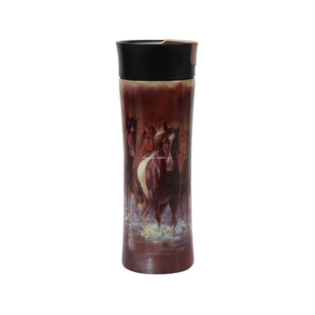 Picture of  Rivers Edge Rush Hour Horses 16 OZ Travel Mug 2126
