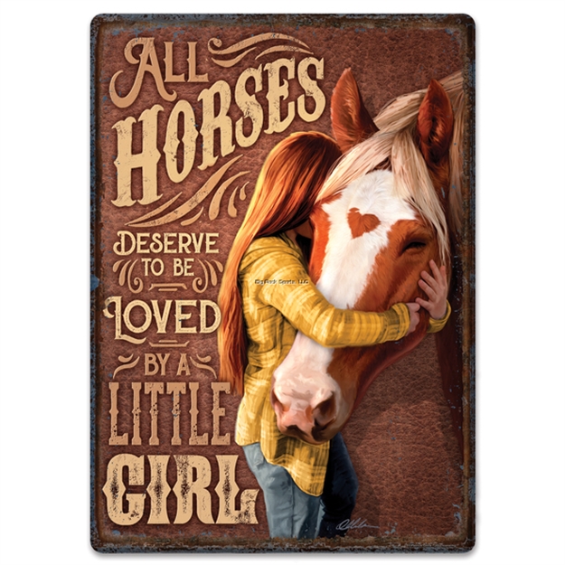 Picture of Rivers Edge Tin Sign 12In X 17In - Horse Little Girl