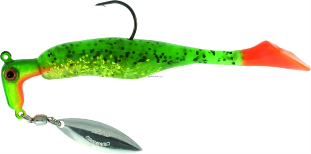 Picture of Road Runner Awesome Walleye Runner Jig W/Spinner Firetiger-Green/Silver Flake/Orange Tail 1/4 OZ 2Pk