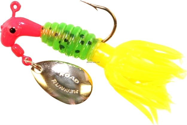 Picture of Road Runner Crappie Thunder Jig W/Spinner, 1/16 Oz, Fluorescent Red/Green Pep/Opaque Yellow, Strip Card