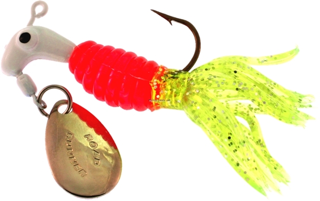 Picture of Road Runner Crappie Thunder Jig W/Spinner, 1/16 Oz, White/Red/Chartreuse Strip, Strip Card