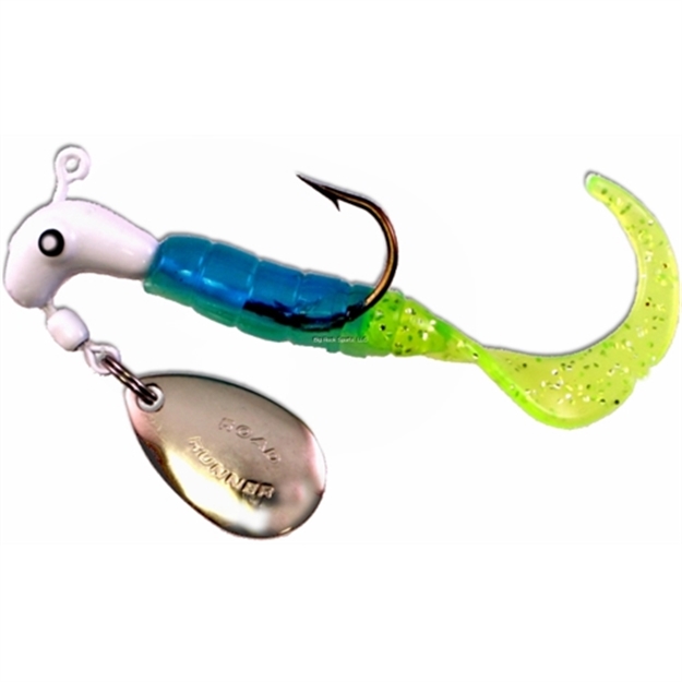Picture of Road Runner Curly Tail Jig W/Spinner, 1/16 Oz, White/Blue Pearl/Chartreuse Sparkle, Strip Card