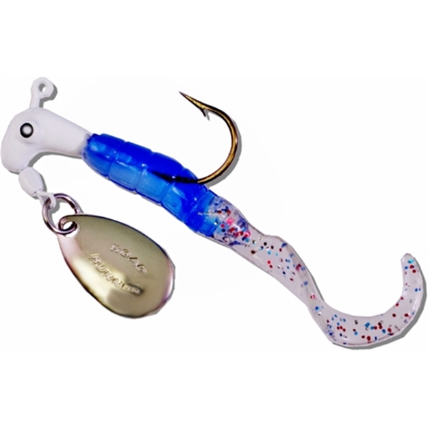 Picture of Road Runner Curly Tail Jig W/Spinner, 1/16 Oz, White/Blue Pearl/Fire Cracker, Strip Card