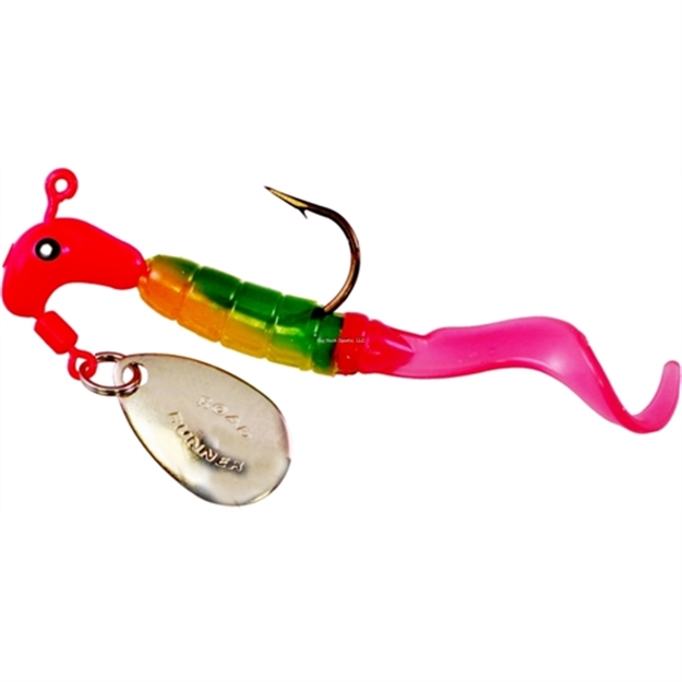 Picture of Road Runner Curly Tail Jig W/Spinner, 1/8 Oz, Fluorscent Red/Green/Yellow/Fire, Strip Card