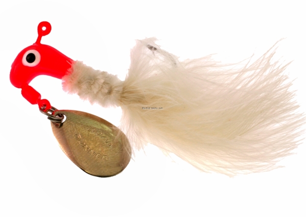 Picture of Road Runner Marabou Jig W/Spinner, 1/16 Oz, Fluorescent Red/White Strip, 2/Pack