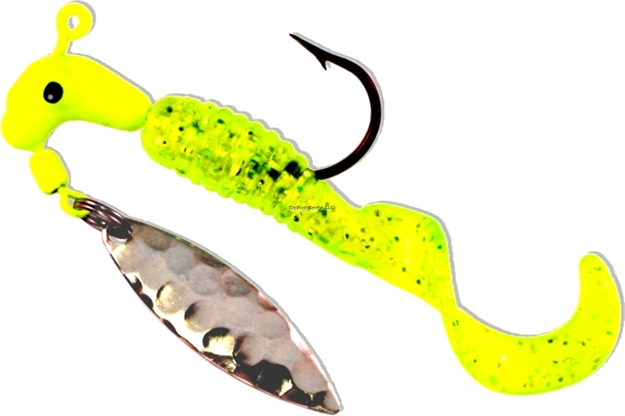 Picture of Road Runner Pro Series Curly Tail Jig W/Spinner, 1/16 Oz, Chartreuse Sparkle, 1/Pack