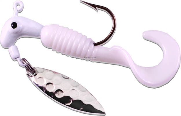 Picture of Road Runner Pro Series Curly Tail Jig W/Spinner, 1/16 Oz, White Strip, 1/Pack