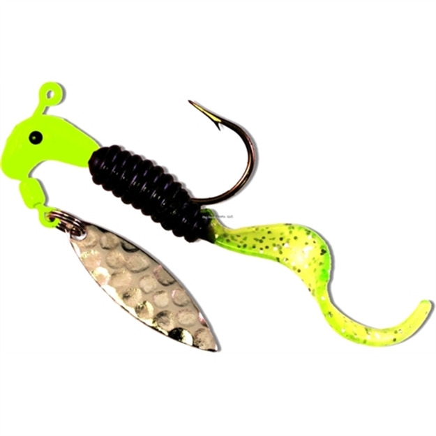 Picture of Road Runner Pro Series Curly Tail Jig W/Spinner, 1/8 Oz, Chartreuse/Black/Chartreuse Strip, 1/Pack