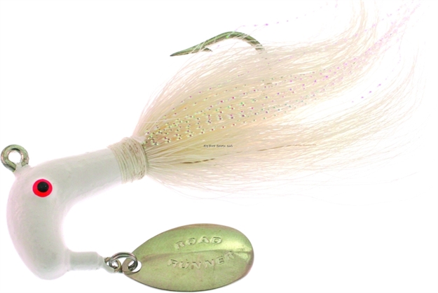 Picture of Road Runner Striper Bucktail Jig W/Spinner, 1/2 Oz, White/White Strip, Strip Card