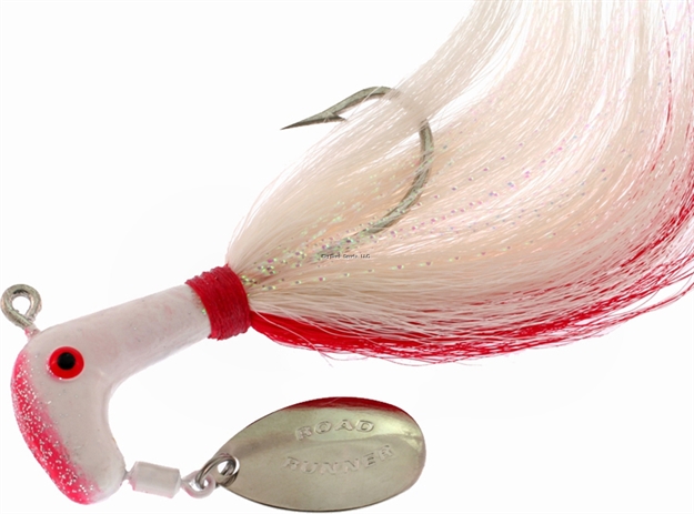 Picture of Road Runner Striper Bucktail Jig W/Spinner, 1 Oz, White/Red/White, Strip Card