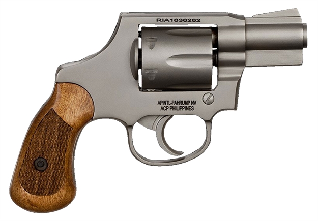 Picture of  Rock Island 51289 M206  Small Frame 38 Special 6 Shot, 2" Matte Nickel Steel Barrel, Cylinder & Frame, Checkered Wood Grip, Transfer Bar Safety, Concealed Hammer 806015512899