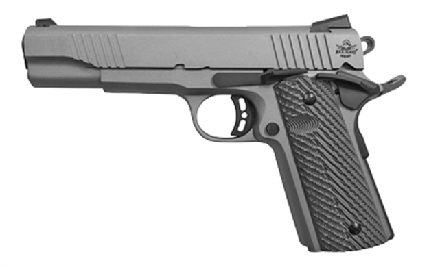 Picture of  Rock Island 56419 Rock Standard FS *Ca Compliant 45 Acp Caliber With 5" Barrel, 8+1 Capacity, Overall Gun Metal Gray Cerakote Finish Steel, Beavertail Frame, Serrated Slide & Black G10 Grip 4806015564195