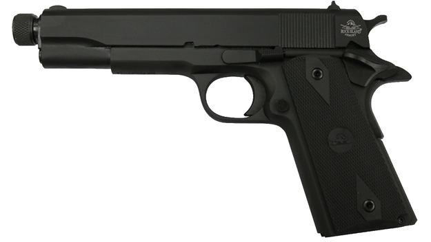Picture of  Rock Island 51473 GI Standard FS 45 Acp Caliber With 5" Barrel, 8+1 Capacity, Overall Black Parkerized Finish Steel, Beavertail Frame, Serrated Slide & Black Rubber Grip 806015514732