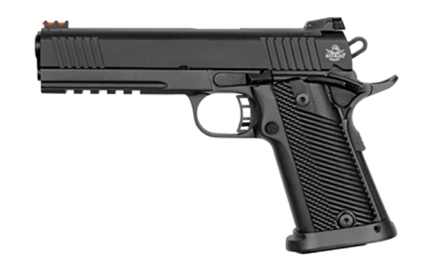 Picture of  Rock Island 51567 Tac Ultra Fshc 45 Acp Caliber With 5" Barrel, 14+1 Capacity, Overall Black Parkerized Finish Steel, Picatinny Rail/Beavertail Frame, Serrated Slide & Black/Gray G10 Grip