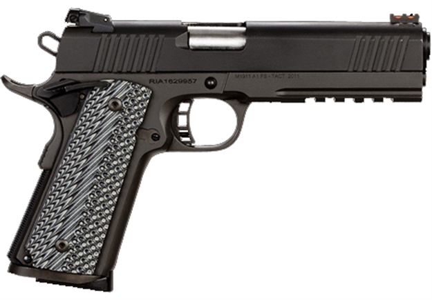 Picture of  Rock Island 51485 Tac Ultra FS 45 Acp Caliber With 5" Barrel, 8+1 Capacity, Overall Black Parkerized Finish Steel, Picatinny Rail/Beavertail Frame, Serrated Slide & Black & Gray G10 Grip 806015514855