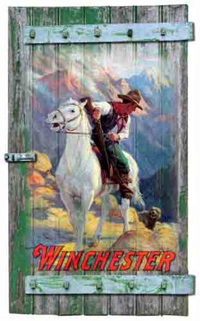 Picture of Rockin' W Brand Brand Winchester "Cowboy & Bear"Shutter 3D Sign