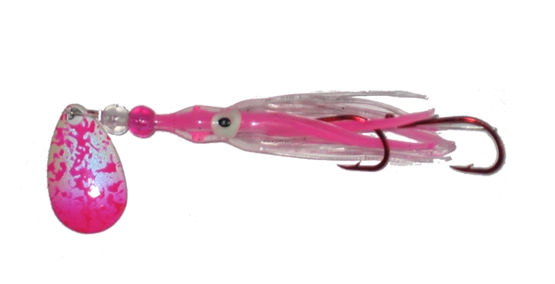 Picture of Rocky Mountain Rigged Super Micro Squid, 1.5", Radical Glow Beads, 2 Red Hooks, UV Pink