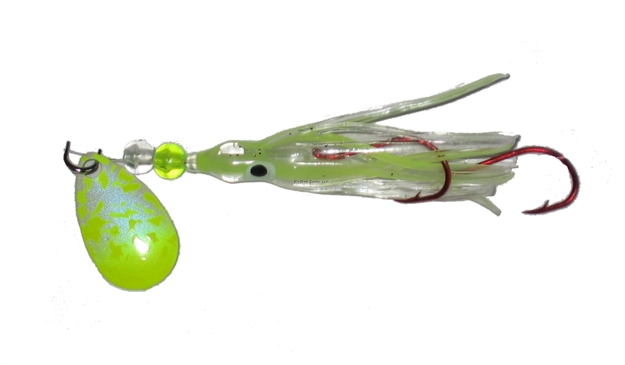 Picture of Rocky Mountain Rigged Super Squid, 1.5", Radical Glow Beads, 2 Red Hooks, UV Chart