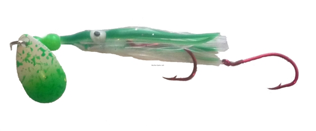 Picture of Rocky Mountain Rigged Super Squid, 1.5", Radical Glow Beads, 2 Red Hooks, UV Green
