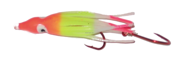 Picture of Rocky Mountain Signature Rigged Squid, 1.5", 2 Red Hooks, Double Glow Rainbow