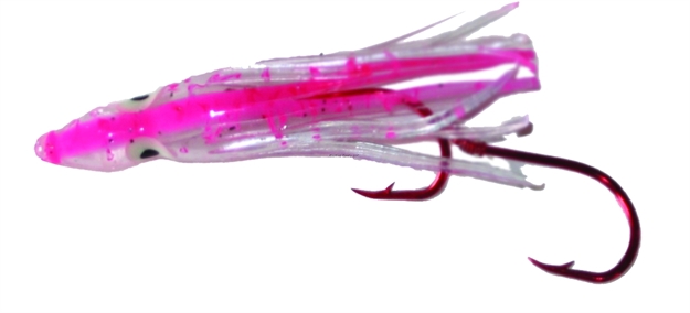 Picture of Rocky Mountain Signature Rigged Squid, 1.5", 2 Red Hooks, UV Pink Splatter BK