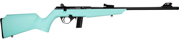 Picture of Rossi  Rb22  Compact 22 LR 10+1, 16" Matte Black Button Rifled Free Floating Steel Barrel, Matte Black Stainless Steel Receiver, Cyan Monte Carlo Stock, Right Hand RB22L1611C 754908321803