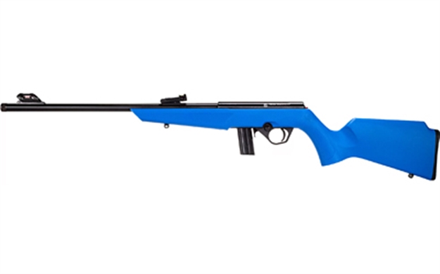 Picture of Rossi  Rb22  Compact 22 LR 10+1, 16" Matte Black Button Rifled Free Floating Steel Barrel, Matte Black Stainless Steel Receiver, Blue Monte Carlo Stock, Right Hand RB22L1611BL