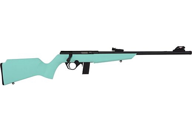 Picture of Rossi  Rb22  Compact 22 LR 10+1, 16" Matte Black Button Rifled Free Floating Steel Barrel, Matte Black Stainless Steel Receiver, Cyan Monte Carlo Stock, Right Hand RB22L1611C 754908321803