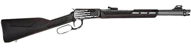Picture of  Rossi Rl22181syen18 Rio Bravo  Full Size 22 LR 15+1, 18" Polished Black Steel Barrel, Polished Black W/Lighting US Flag Engraving Steel Receiver, Black Stock, Right Hand 754908326808