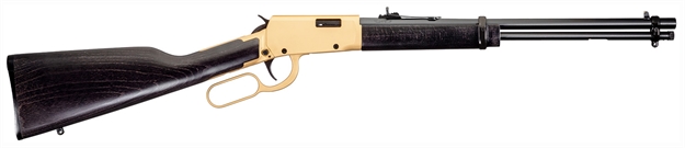 Picture of Rossi Rl22181wd-Gld2 Rio Bravo  22 LR 15+1 18" Polished Black Barrel, Gold Finish Rec, Black Hardwood Stock RL22181WDGLD2