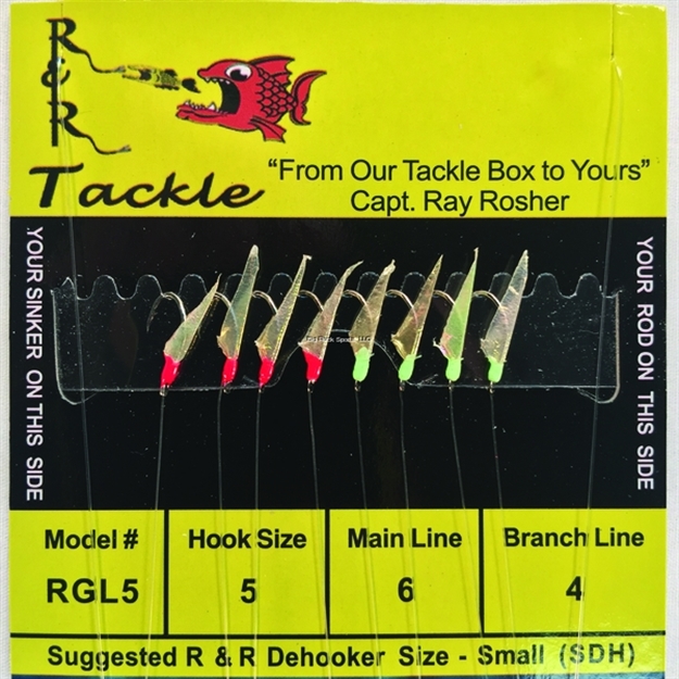 Picture of R&R 4 Hook Gold SZ 5 W/4 Grn Glo Heads & 4 Red Heads