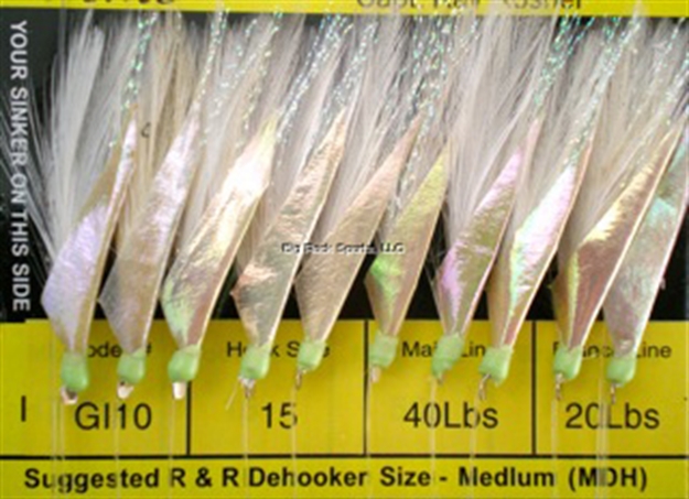 Picture of R&R Sabiki Goggle Eye Rig 10Hk Wht Feathers W/Flash Skin & GL Bds