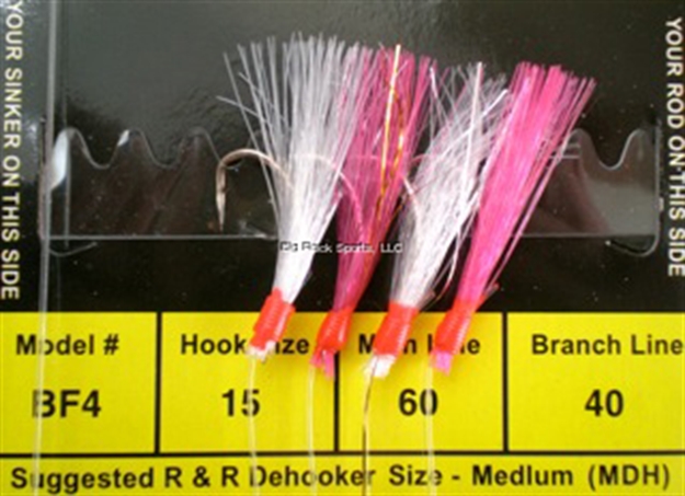 Picture of R&R Sabiki Rig 4Hk 2Hot Pink/2Wht Feather W/Red Heads Size #15 SS Hks 60Lb/40Lb