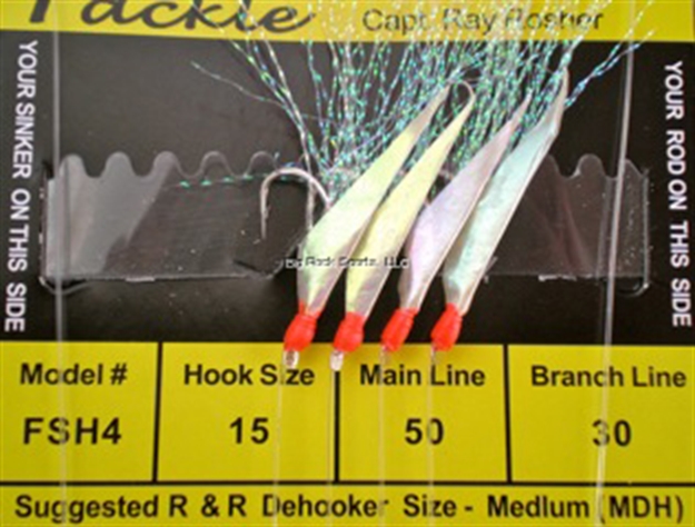 Picture of R&R Sabiki Rig 4Hk Fish Skin W/Rainbow Flash/Brt Red Head Size #15 SS Hks 50Lb/30Lb