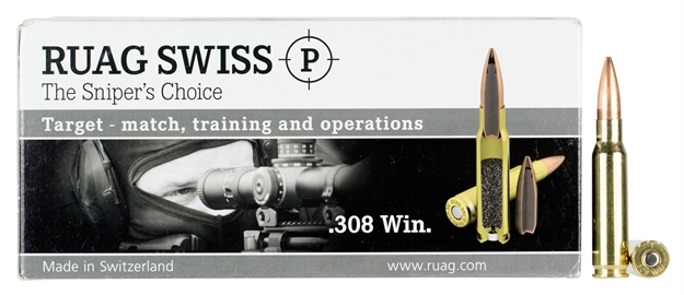 Picture of Ruag Swiss P 307440200 Target  
308 Winchester 168 GR Hollow Point Boat Tail 20 Bx/ 10 CS