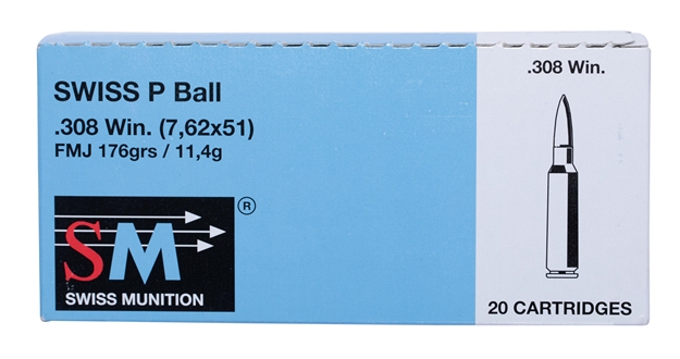 Picture of Ruag Swiss P 332840200 Ball  308 Winchester 176 GR Full Metal Jacket 20 Bx/10 CS
