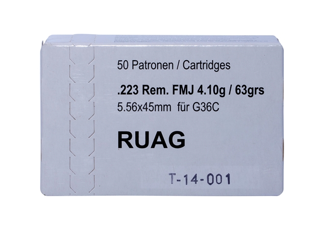Picture of Ruag Swiss P 343541000 Ball  .223 Remington 63 GR Full Metal Jacket 50 Bx/10 CS