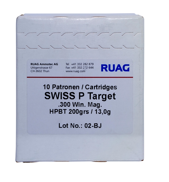 Picture of Ruag Swiss P 355140200 Target Swiss P 300 Winchester Magnum 200 GR Hollow Point Boat Tail 10 Bx/20 CS