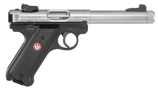 Picture of Ruger 40163 Mark IV Target *Exclusive* Single 22 Long Rifle (Lr) 5.5" TB 10+1 Black Synthetic Grip Stainless Steel