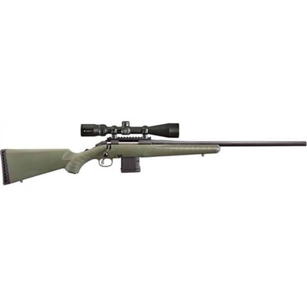 Picture of  Ruger 26952 American Predator Full Size 204 Ruger 10+1 22" Matte Black Threaded Barrel, Matte Black Picatinny Rail Steel Receiver, Fixed Moss Green Synthetic Stock, Vortex Crossfire II 4-12X44mm 736676269525