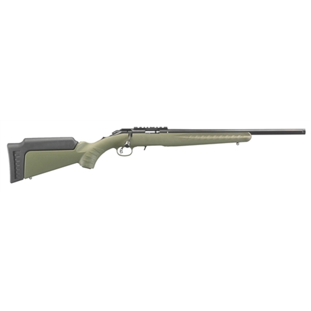 Picture of  Ruger 8335 American Rimfire Sports South Exclusive Full Size 22 Wmr 9+1 18" Satin Blued Threaded Barrel & Alloy Steel Receiver W/Scope Rail, Green Fixed Synthetic Stock, Right Hand 736676083350